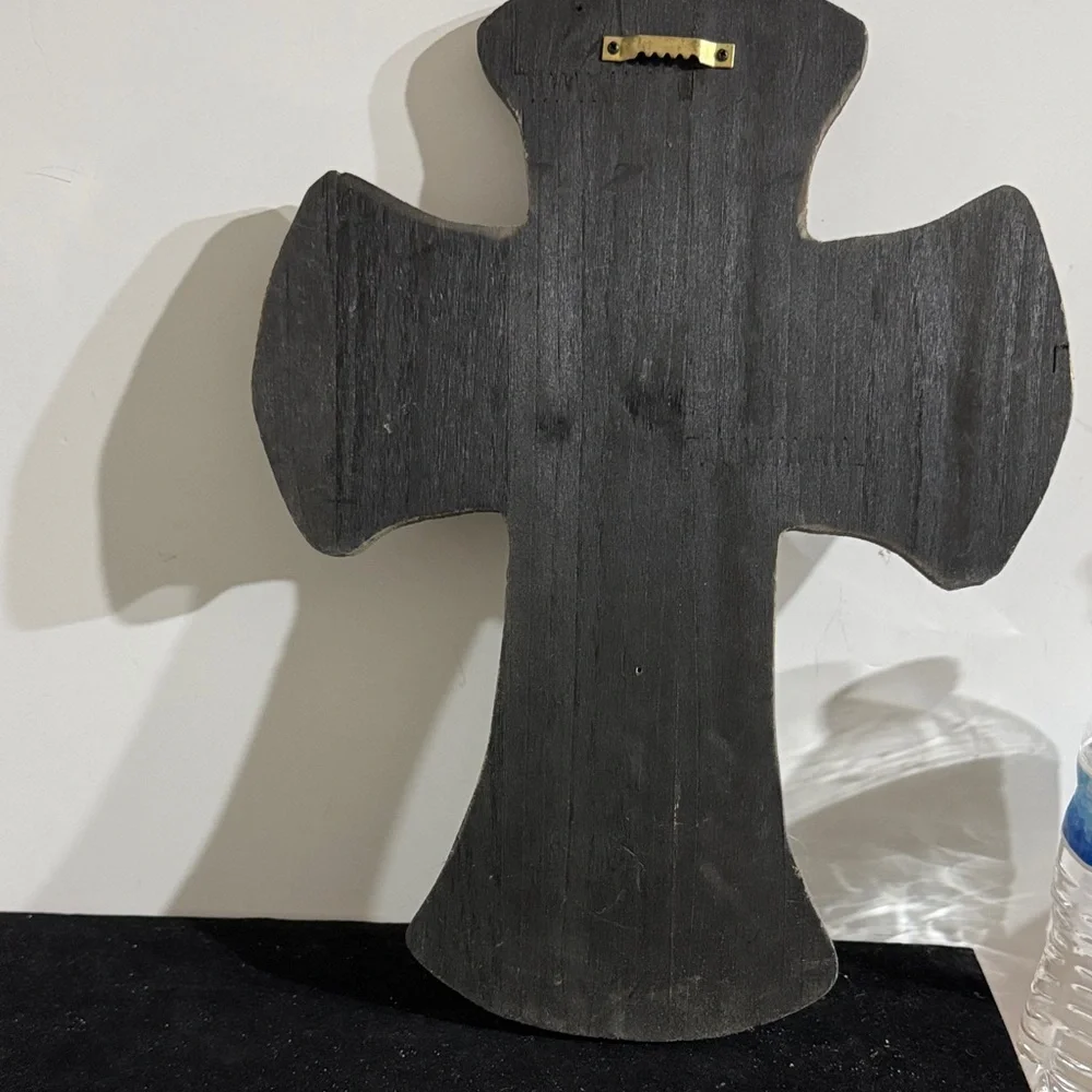 Distressed Western Cross wall decor with a turquoise star accent